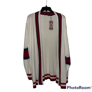 Boohoo Plus Contrast Stripe Oversized Ivory Cardigan